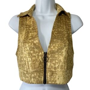 Urban Outfitters Green Moss/Khaki Snakeskin Print Cropped Zip Up Vest Top-Medium